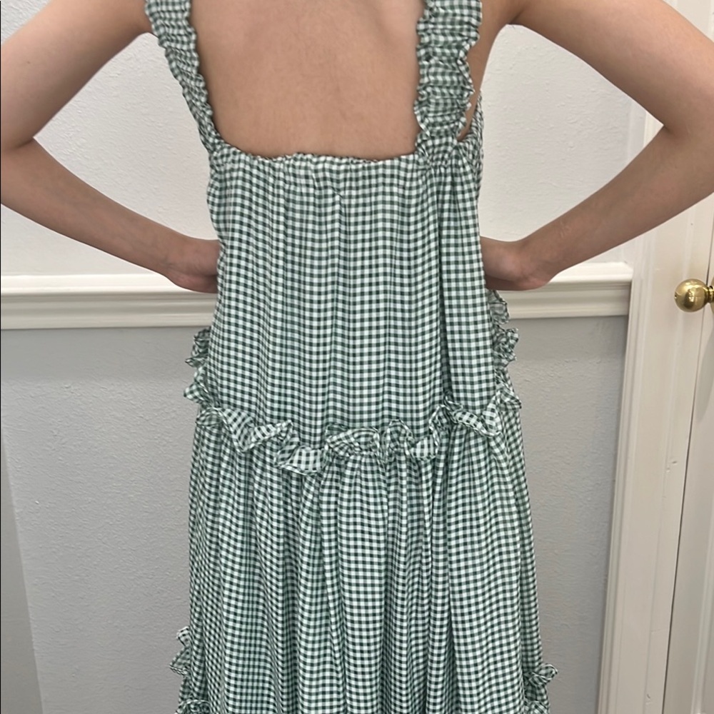 MABLE Green‎ Gingham tiered ruffle Sleeveless Dress S - Picture 9 of 13